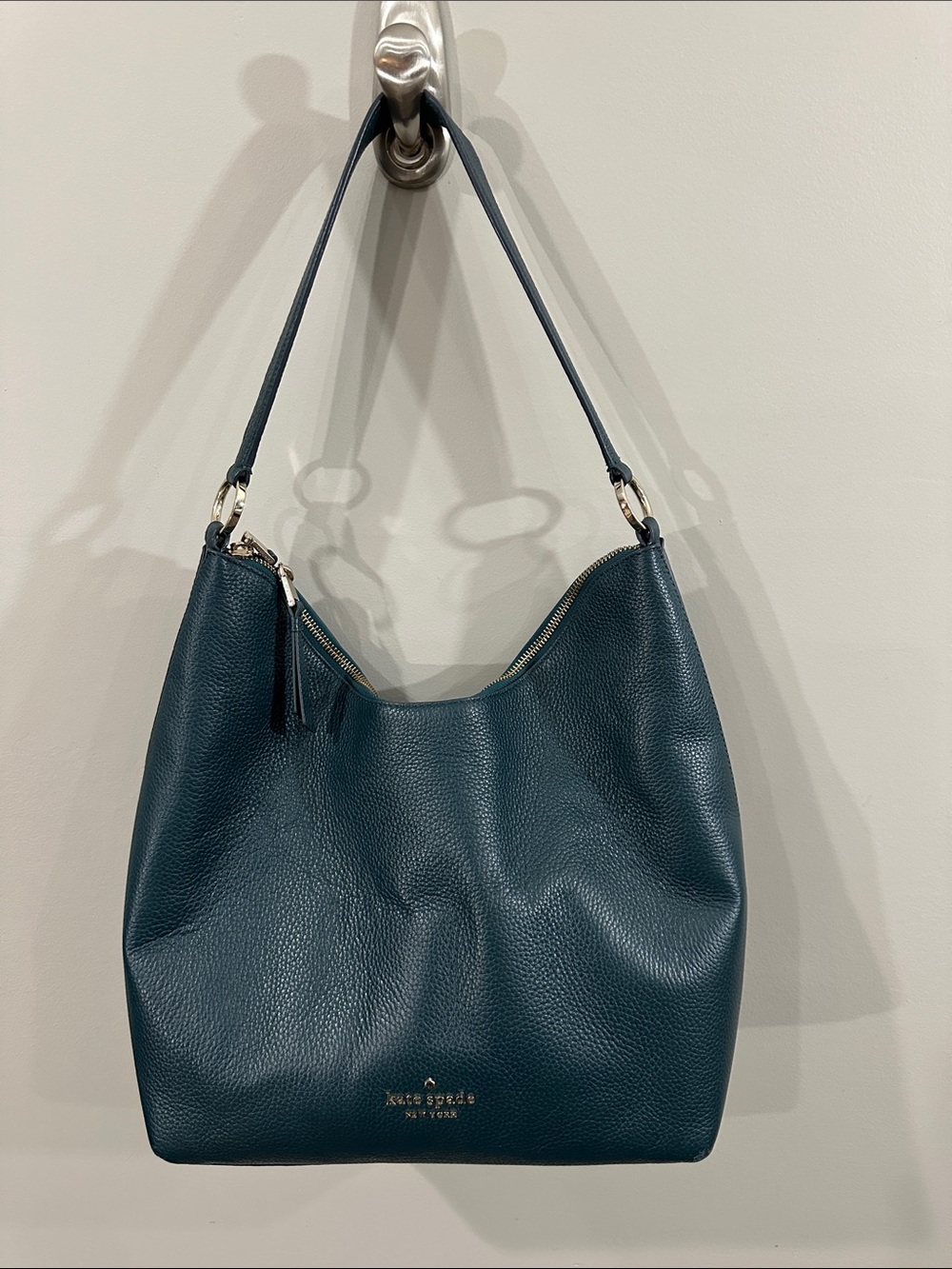 Kate Spade Dark Teal Pebbled Leather Hobo Bag